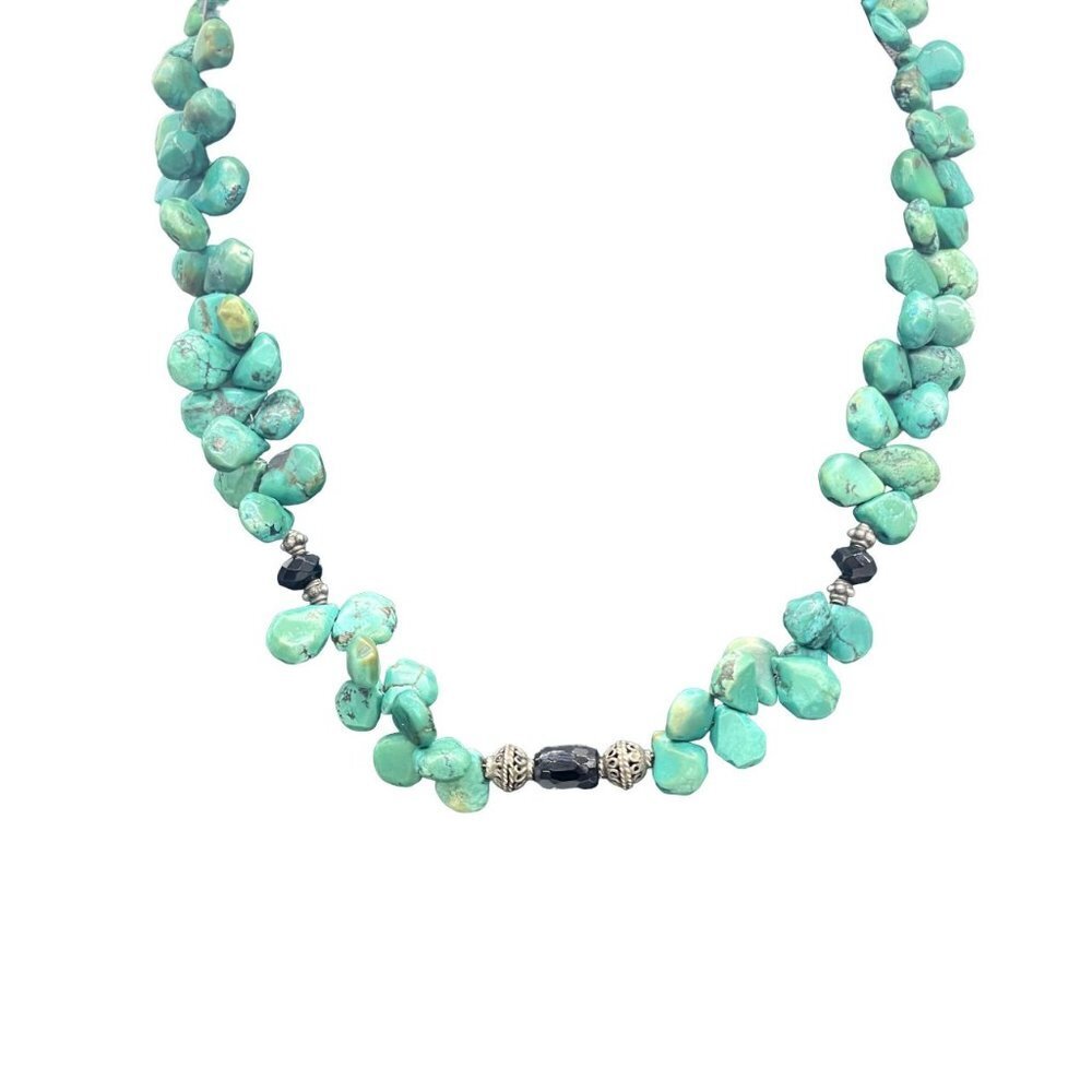 925 Sterling Silver Turquoise Chips Choker Necklace 18.5- 19.5"